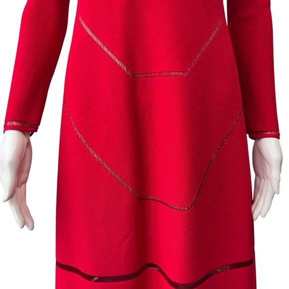 $3700 Alaia Red LS Mesh Stripe Shift Boat Neck Dress size FR 38/6 - Picture 3 of 8